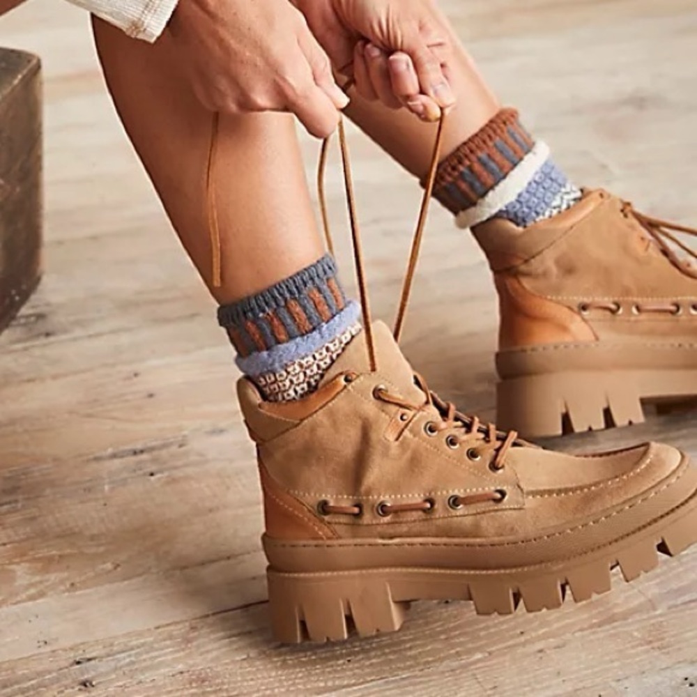 Free People Tan Lace-Up Boots